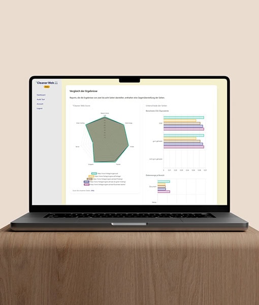 Ein aufgeklapptes Notebook zeigt die Ergebnisse einen Klima-Audits.